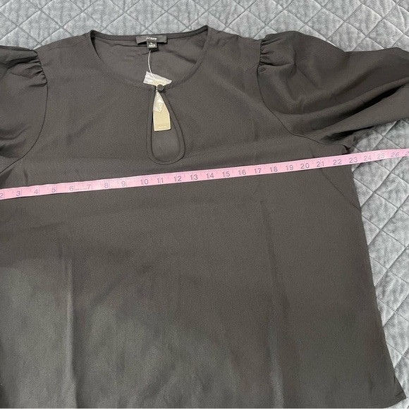 J. Crew Top Women Large Shirt Black Satin Key Hole Long Balloon Sleeve B6 - Picture 6 of 7